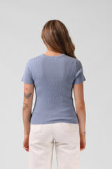 RPM Knitted SS top - Dusty Blue