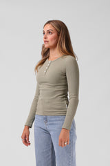 RPM Ribbed LS Henley Tee - Light Khaki