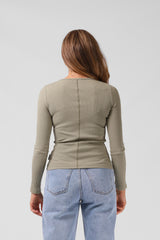 RPM Ribbed LS Henley Tee - Light Khaki