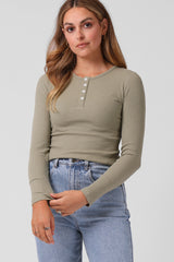 RPM Ribbed LS Henley Tee - Light Khaki