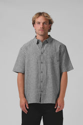 RPM Linen Stripe SS Shirt - Black Stripe