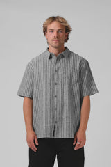 RPM Linen Stripe SS Shirt - Black Stripe
