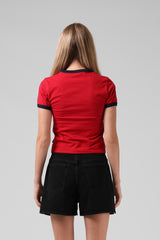 RPM Womens Stripe Ringer Tee - Red