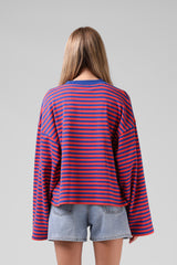 RPM Womens Olive LS Tee - Orange Stripe