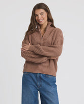 Roxy So Cozy Half Zip Jumper - Mocha