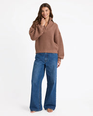 Roxy So Cozy Half Zip Jumper - Mocha