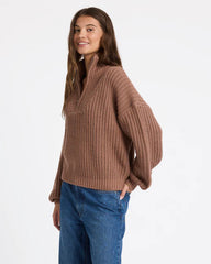 Roxy So Cozy Half Zip Jumper - Mocha