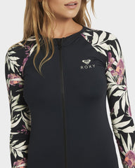 Roxy Windswept Floral LS Zip Thru Rash Top - Black
