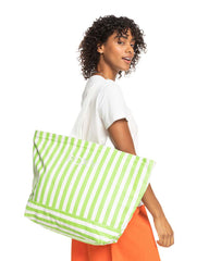 Roxy Strippy Beach Tote Bag - Jade Lime