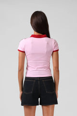 RPM V Neck Polo Tee - Pink/Red