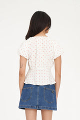 Huffer Bardot Celine Top - Chalk/Red