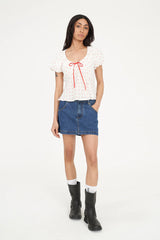 Huffer Bardot Celine Top - Chalk/Red