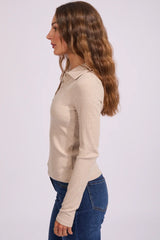 Silent Theory Womens Aria Knit Long Sleeve Top - Oat