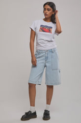 Rusty Billie Low Rise Carpenter Jort - Sky Blue Heather