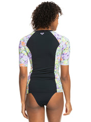 Roxy New SS Lycra Zipped Throught Rash Vest - Purple Rose Blumen