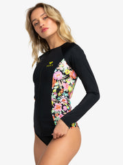 Roxy Active LS Zipped Rashie Lycra - Anthracite Floral Escape