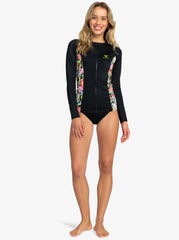Roxy Active LS Zipped Rashie Lycra - Anthracite Floral Escape