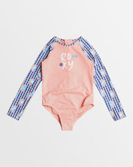 Roxy Girls Tiles LS Onesie Rash Vest - Amparo Blue