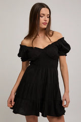 All About Eve Luxe Linen Mini Dress - Black