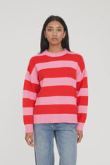 Huffer Kenzie Stripe Knit Crew - Pink/Red