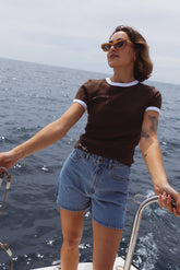 RPM Ribbed Ringer Tee - Chocolate