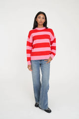 Huffer Kenzie Stripe Knit Crew - Pink/Red