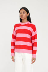 Huffer Kenzie Stripe Knit Crew - Pink/Red