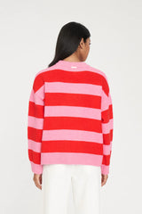 Huffer Kenzie Stripe Knit Crew - Pink/Red