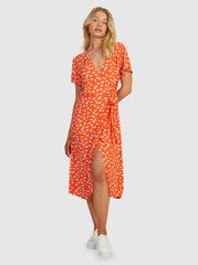 Roxy Indigo Sand Midi Wrap Dress - Tiger Lily Flower Rain