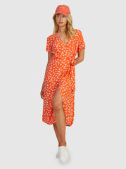 Roxy Indigo Sand Midi Wrap Dress - Tiger Lily Flower Rain