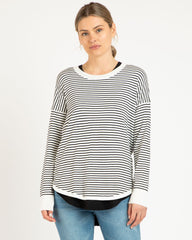 Betty Basics Sophie Knit Jumper - White/Black Stripe