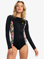 Roxy Active LS Zipped Rashie Lycra - Anthracite Floral Escape