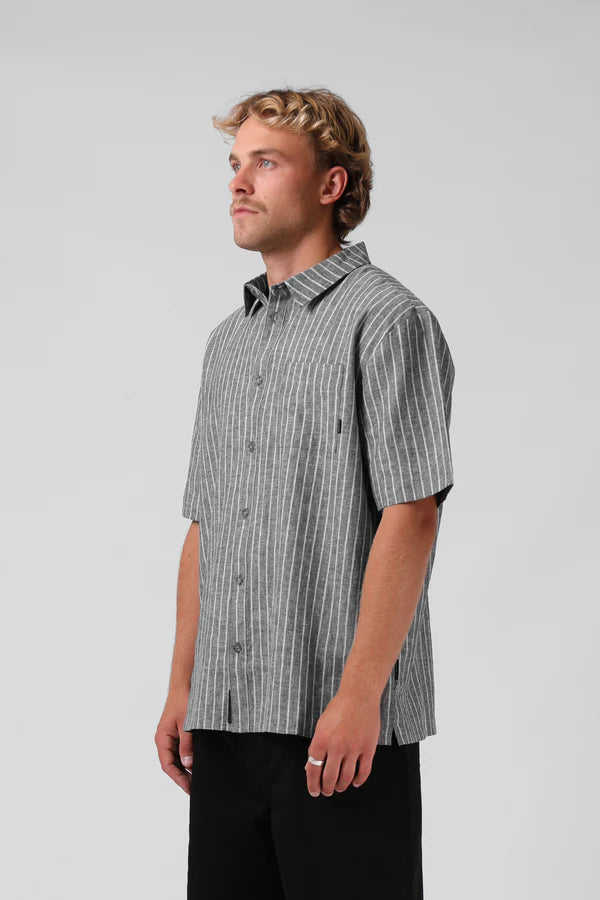 RPM Linen Stripe SS Shirt - Black Stripe