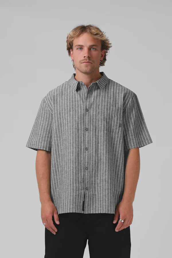 RPM Linen Stripe SS Shirt - Black Stripe