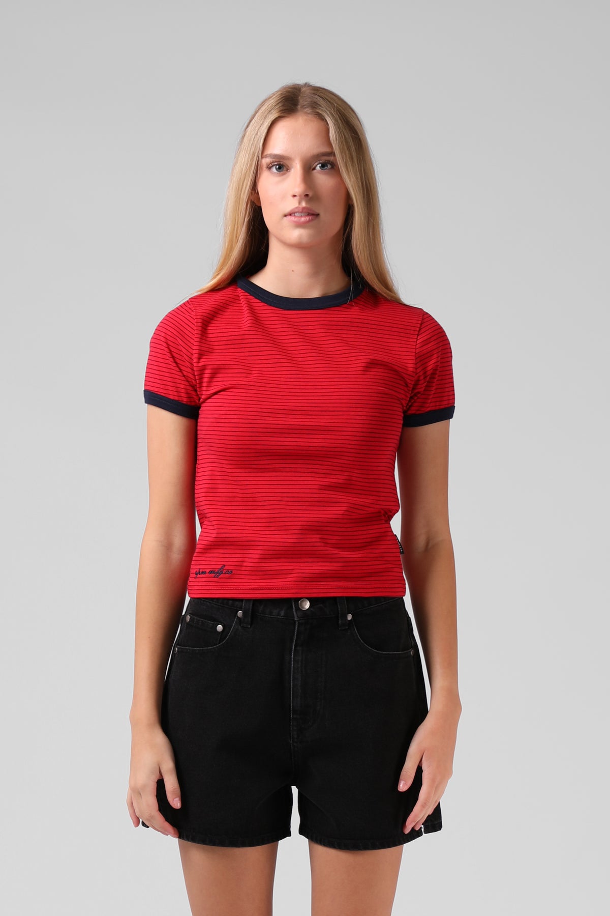 RPM Womens Stripe Ringer Tee - Red