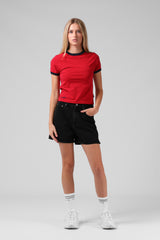 RPM Womens Stripe Ringer Tee - Red