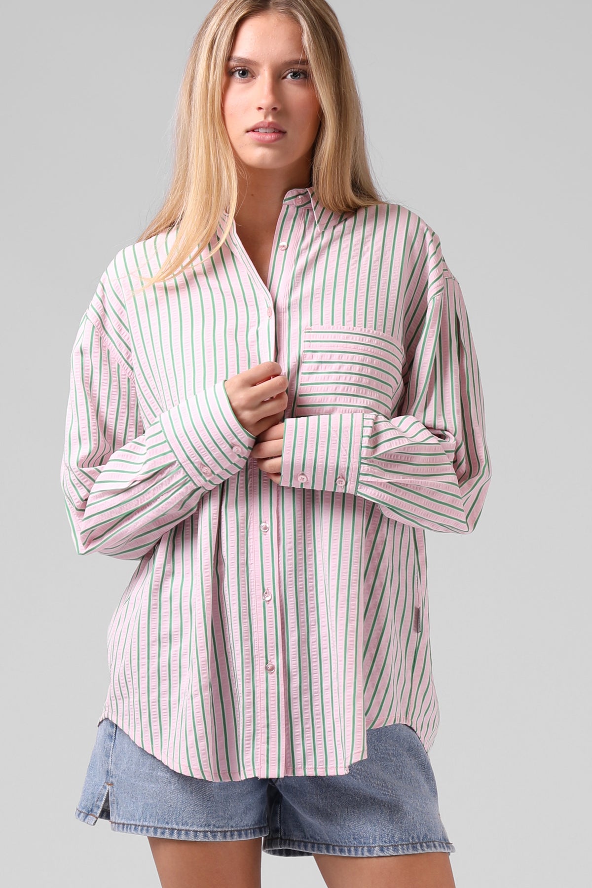 RPM Womens Oversize Shirt - Pink Stripe