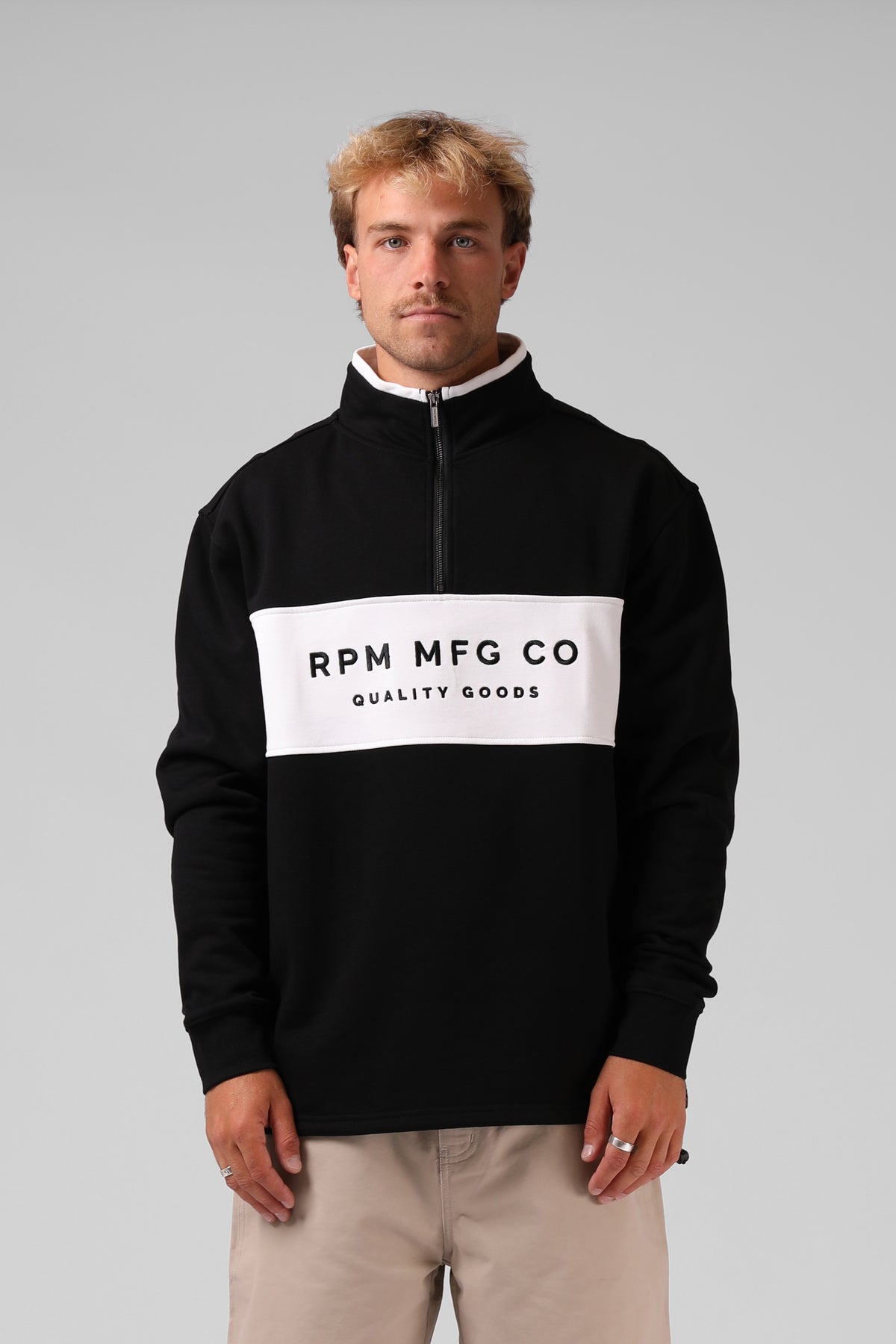 RPM Mens 90S 1/4 Zip Sweater - Black/White