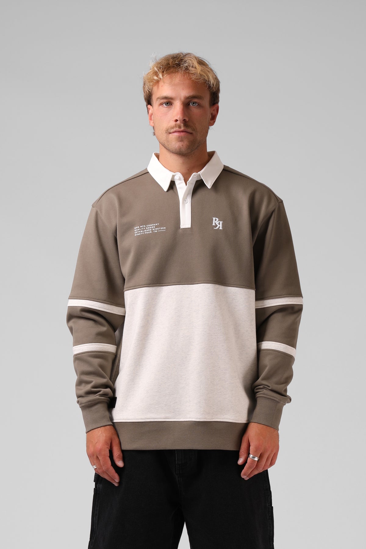 RPM Mens Rugby Polo - Olive / White Marl