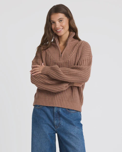 Roxy So Cozy Half Zip Jumper - Mocha