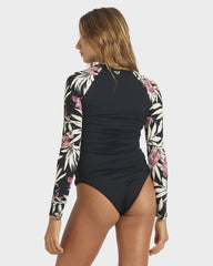 Roxy Windswept Floral LS Zip Thru Rash Top - Black