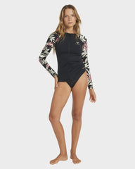 Roxy Windswept Floral LS Zip Thru Rash Top - Black