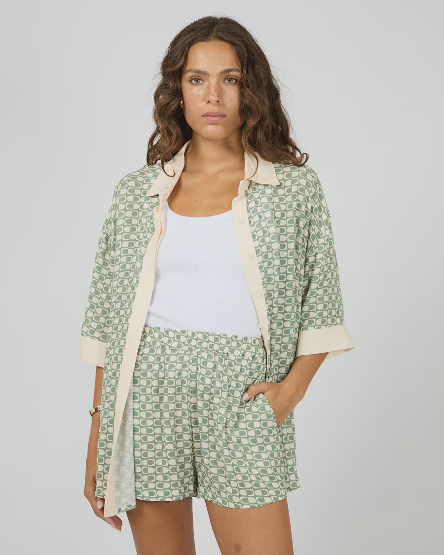 Silent Theory Bonnie Contrast Shirt - Sage/Cream