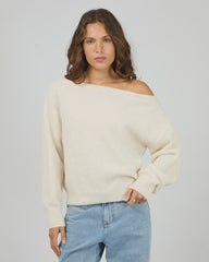 Silent Theory Off shoulder Knit Jumper - Oat