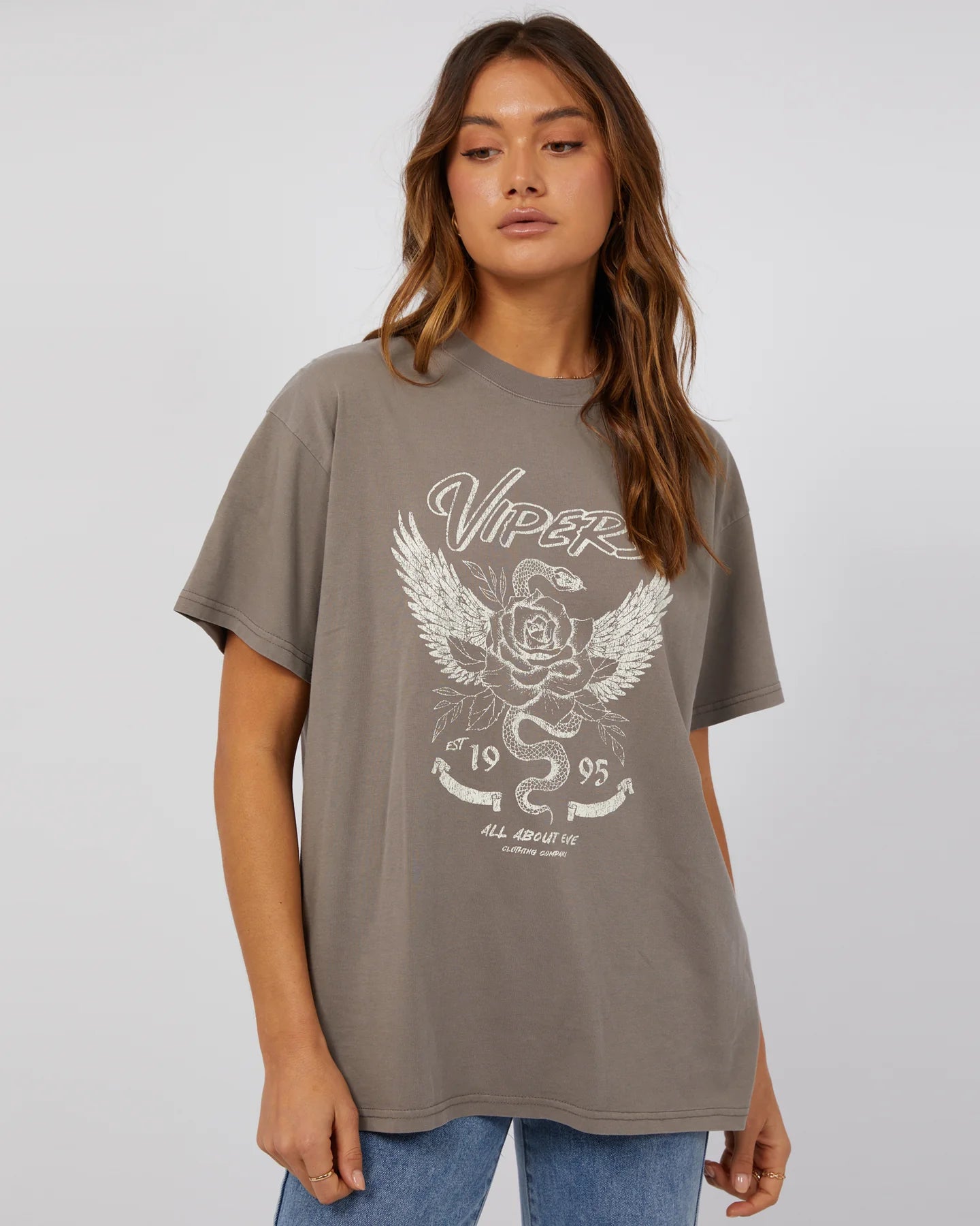 All About Eve Viper Oversized Tee - Charcoal