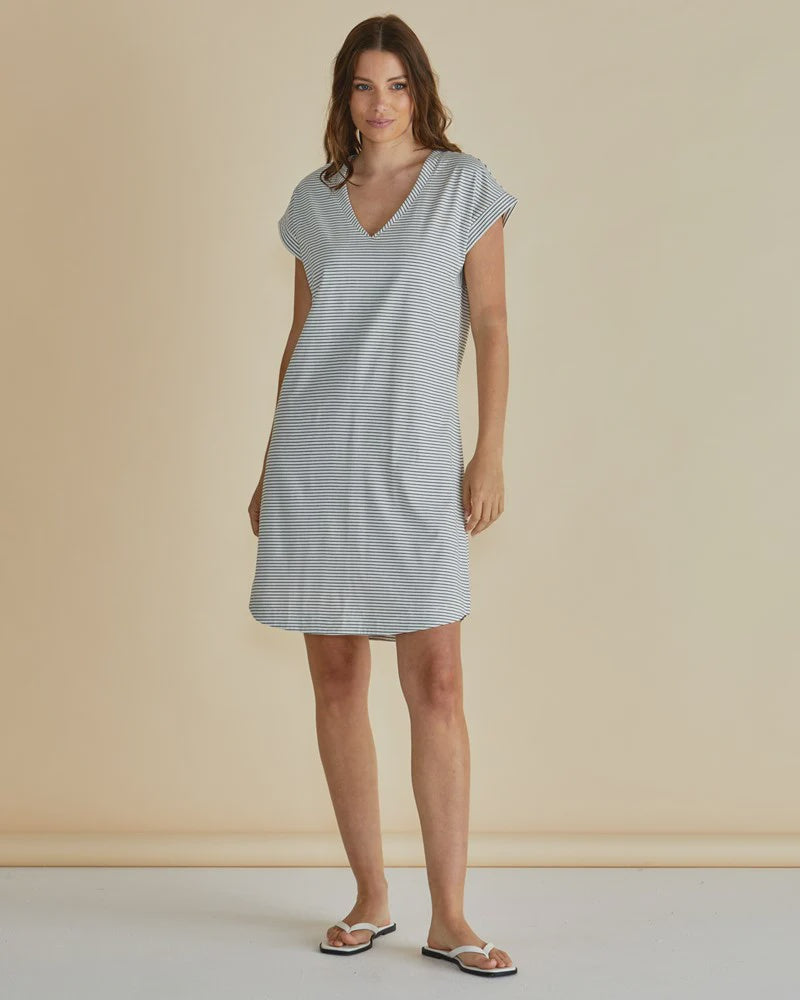 Betty Basics Daphne V-Neck Dress - Black/White Stripe