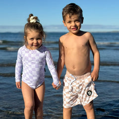 Wild & Co Wavy Check Long Sleeve Onesie Swim - Purple