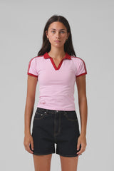 RPM V Neck Polo Tee - Pink/Red