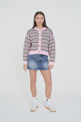Huffer Bobby Knit Cardigan - Pink/Meadow