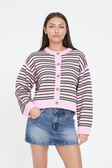 Huffer Bobby Knit Cardigan - Pink/Meadow